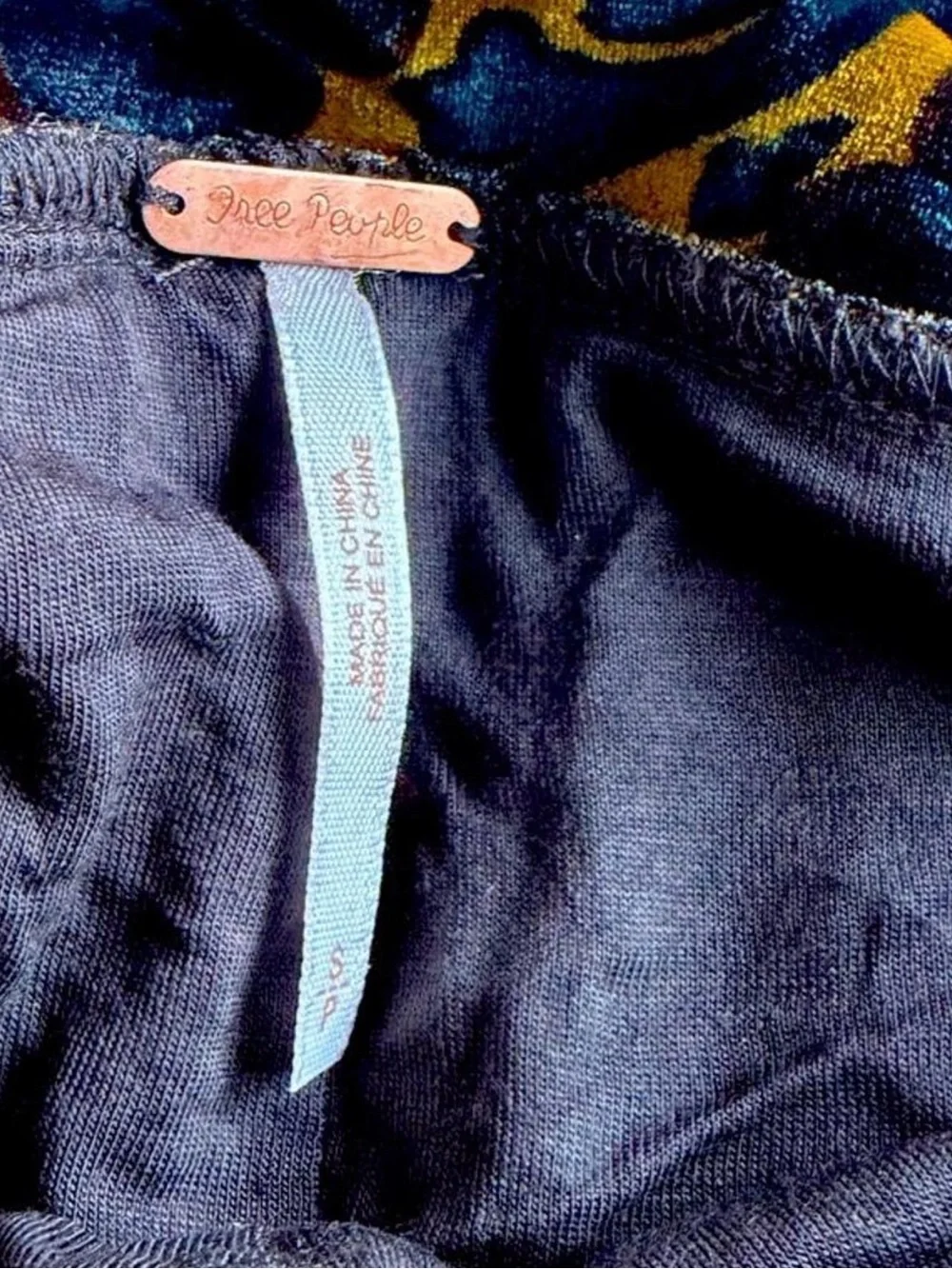 Free People Blue and Gold Floral Velvet Bell Bottom Pants - Picture 6 of 6